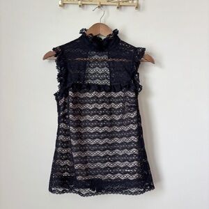 Milly Lace Sleeveless Top 4 High Neck Black